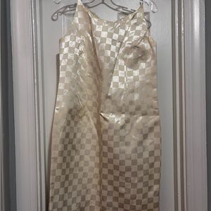 Cream Checkered Satin Slip Dress